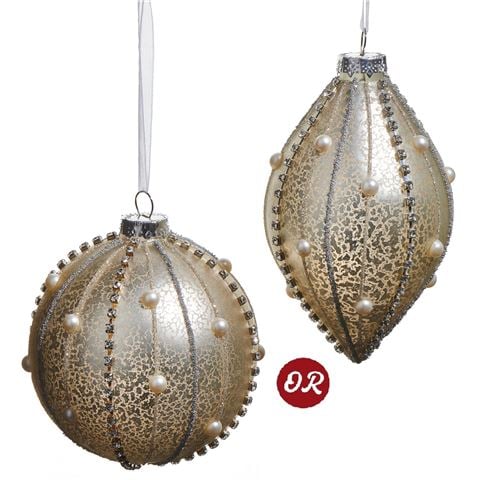 Raz - Treasured Moments Silver Mercury Glass And Pearl Ornament