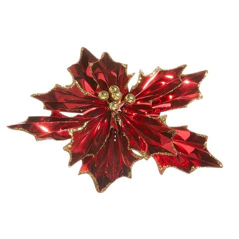 Raz - The Christmas Shoppe Red Foil Poinsettia Clip-On Ornament