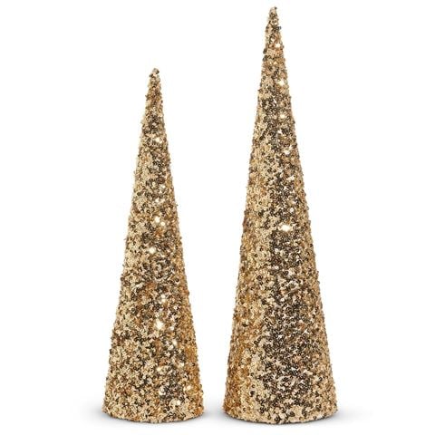 Raz - The Christmas Shoppe Gold Glitter Cone Tree Set 2pce