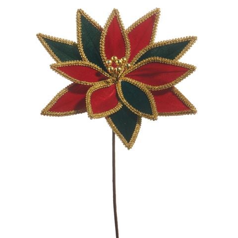 Raz - The Christmas Shoppe Red and Green Velvet Poinsettia Stem