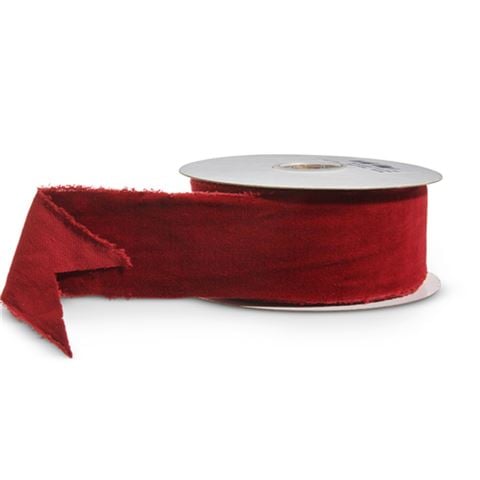 Raz - Red Torn Edge Velvet Unwired Ribbon 6x914cm