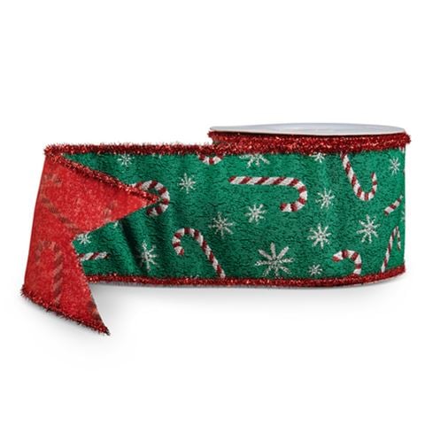 Raz - Vintage Candy Cane Tinsel Edge Wired Ribbon Roll 10x914cm