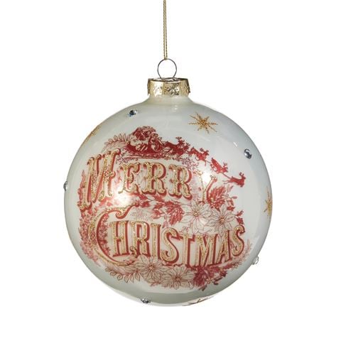 Raz - Winterberry Vintage Merry Christmas Ball Ornament
