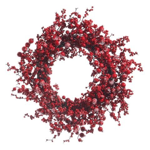 Raz - Holly & Pine Flocked Berry Wreath