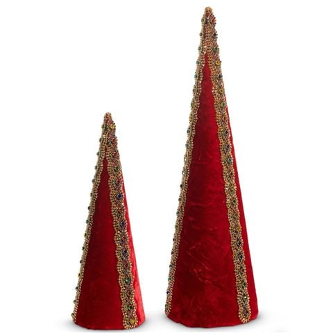 Raz - All Of The Trimmings Red Velvet Jewelled Cone Tree Set 2pce