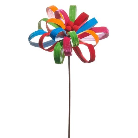 Raz - Holly Jolly Holiday Bright Multicolour Loop Flower Stem