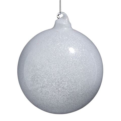 Raz - Season's Sparkle White Glitter Blown Glass Ball Ornament