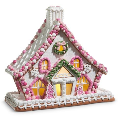 Raz - Holly Jolly Holiday Pink Gingerbread House