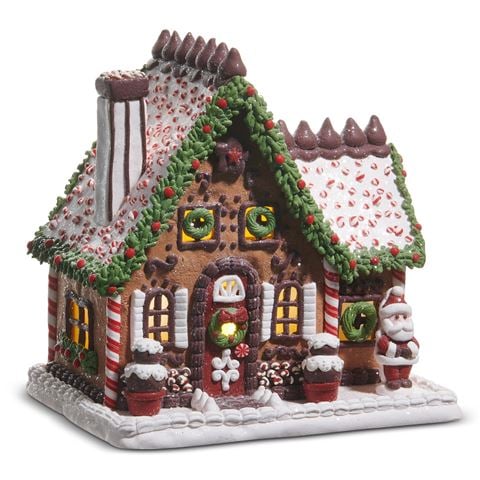 Raz - Holly Jolly Holiday Lighted Chocolate Frosted Gingerbread House Large