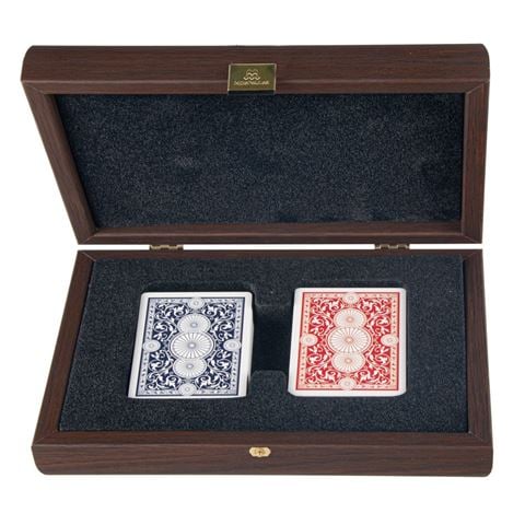 Manopoulos - Coated Playing Cards w/Caramel Leather Wooden Case 24x17cm