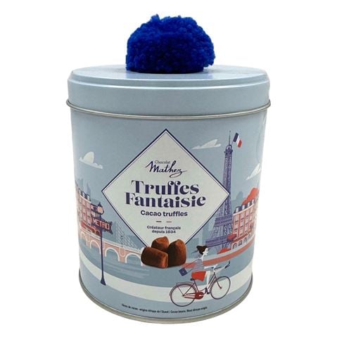 Mathez - Truffles Fantaisie w/Themed Parisian Tin & Blue Pompom