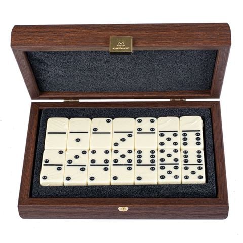 Manopoulos - Dominoes w/Brown Leather Knitted Wooden Case 24x17cn