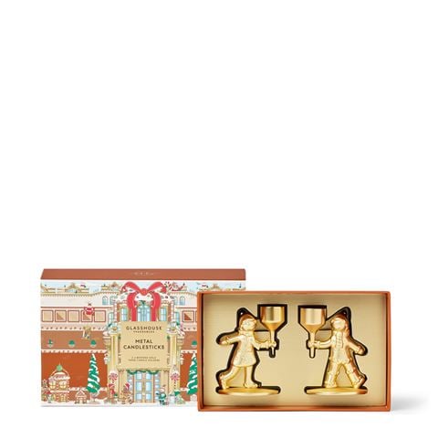 Glasshouse - Bespoke Gold-Tone Taper Candle Holder Set 2pce