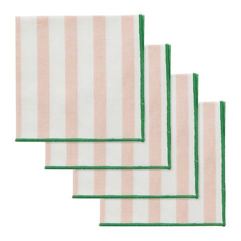 Coastal Home - Luna Cotton Napkin Set Pink/Emerald 40cm 4pce
