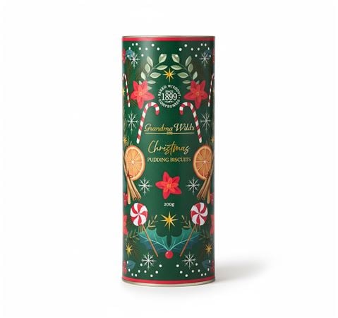Grandma Wild - Candy Cane Christmas Pudding Biscuits w/Gift Tube 200g