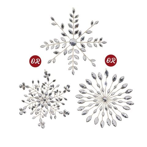 Raz - Deck The Halls Clear Jewelled Snowflake Ornament Assorted