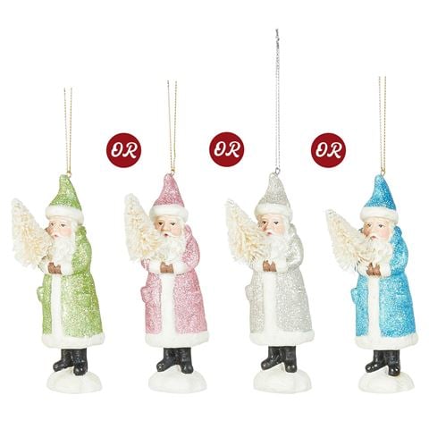 Raz - Holly Jolly Holiday Multicolour Glitter Santa Ornament Assorted