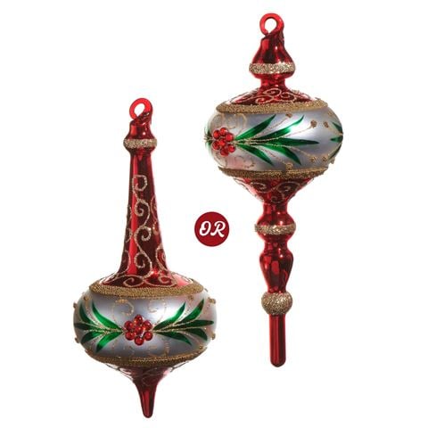 Raz - The Christmas Shoppe Red, Green & Gold Finial Ornament Assorted