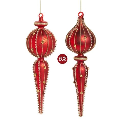 Raz - The Christmas Shoppe Red Gold Finial Ornament