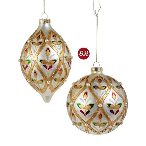 Raz - The Christmas Shoppe Red, Green Gold Ornament