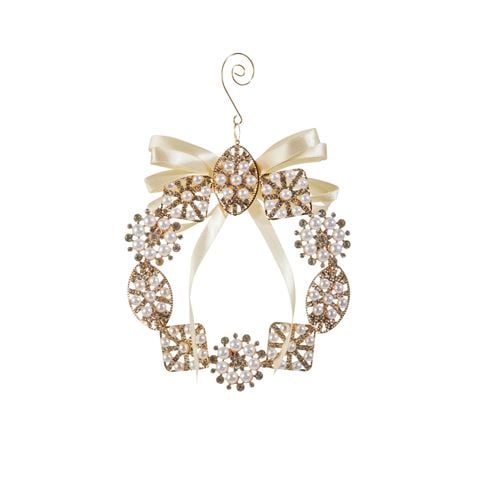 Raz - Holiday Rendezvous Pearl Brooch Wreath Ornament