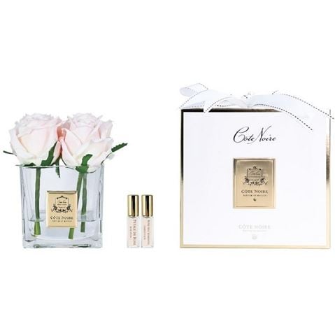 Cote Noire - Couture 4 Rose Buds w/Square Vase Champagne Pink & Gold Crest