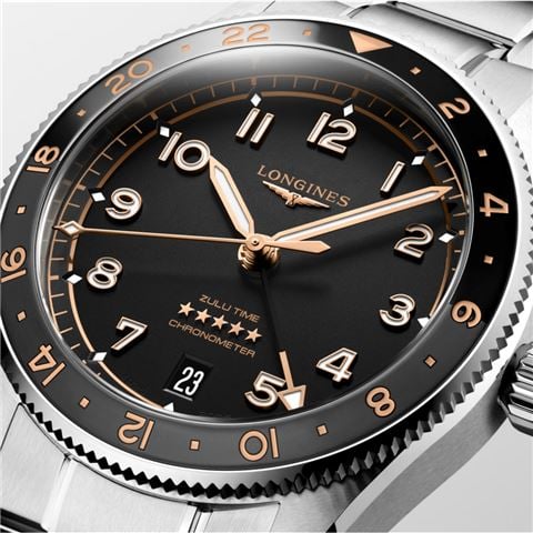 Longines - Spirit Zulu Time Auto. S.Steel Watch w/Black Dial 39mm L38024506