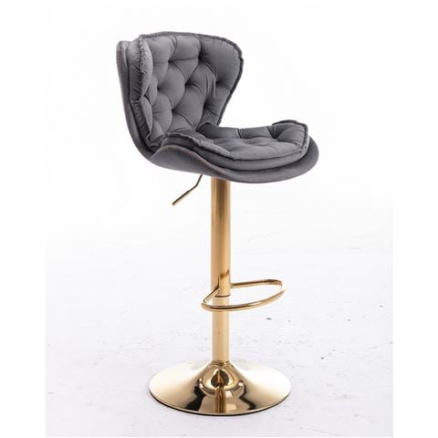 Design Arc Furniture - Plush Velvet Grey & Gold Gas Lift Bar Stool