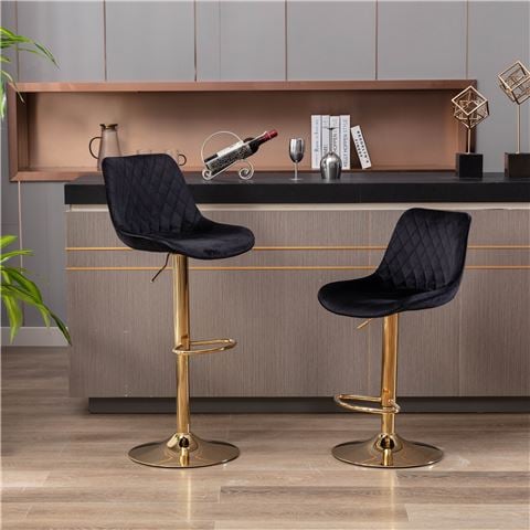 Design Arc Furniture - Georgy Black Velvet & Gold Gas Lift Bar Stool