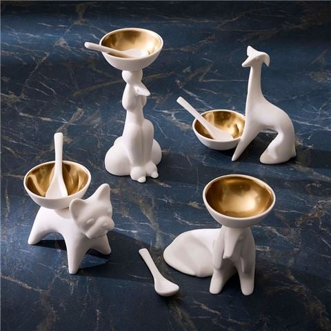 Jonathan Adler - Poodle Salt/Pepper Cellar White/Gold w/Spoon