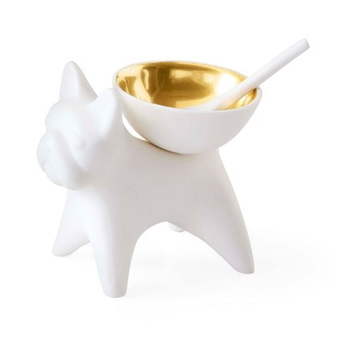 Jonathan Adler - French Bulldog Salt/Pepper Cellar w/Spoon White/Gold