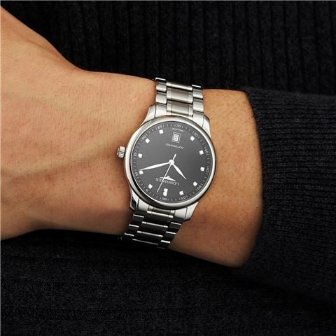 Longines - Master Auto. Watch S.S. w/Black Lacquer Dial Diamonds 38.5mm L2628457