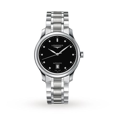 Longines - Master Auto. Watch S.S. w/Black Lacquer Dial Diamonds 38.5mm L2628457