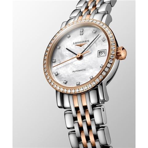 Longines - Elegant Auto. Watch S.Steel & 18k Rose Gold w/M.O.P 25.5mmm L43095887