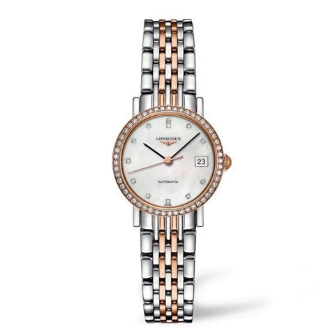 Longines - Elegant Auto. Watch S.Steel & 18k Rose Gold w/M.O.P 25.5mmm L43095887