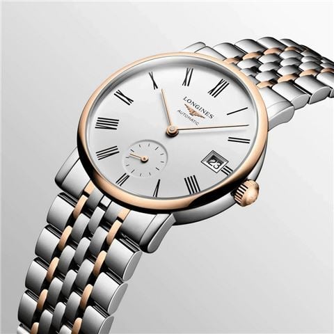 Longines - Elegant 18k Rose Gold Auto. Watch w/White Matt Dial 34.5mm