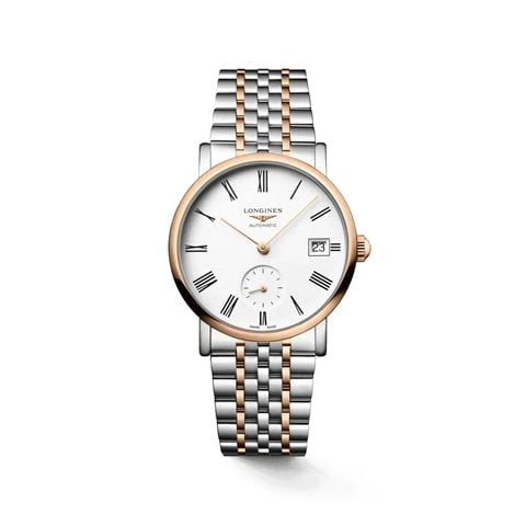 Longines - Elegant 18k Rose Gold Auto. Watch w/White Matt Dial 34.5mm