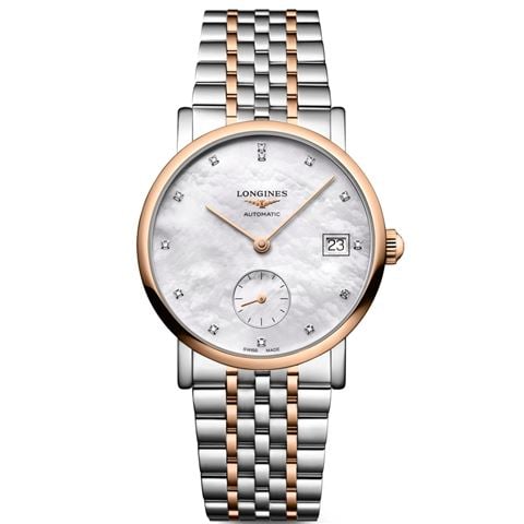 Longines - Elegant S.Steel & Rose Gold-Plate Auto Watch w/Diamonds 34.50mm