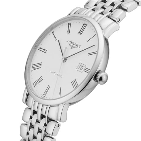 Longines - Elegant S.Steel Auto Watch w/White Matt Dial Roman Numerals 39.00mm