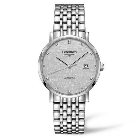 Longines - Elegant S.Steel Auto.Watch w/Diamonds & Silver Dial 39mm