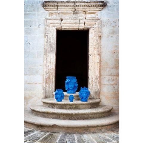 Baci Milano Teste Matte Double Head Vase Blue Large 38cm - Peter's of Kensington