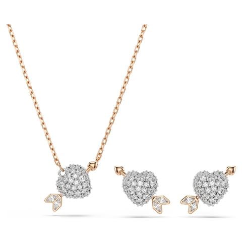 Swarovski Jewellery - Idyllia Heart w/Arrow Pendant & Earrings Set Rose Gold-Tone 2pce