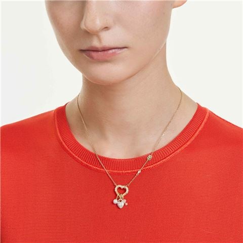 Swarovski Jewellery - Idyllia Heart Pendant w/Key & Charms Pink Gold-Tone Plated