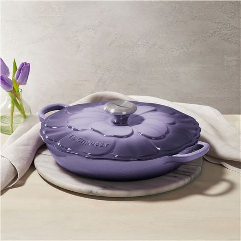 Le Creuset Signature Petal Shallow Casserole Bluebell Purple 26cm/2.2L - Peter's of Kensington