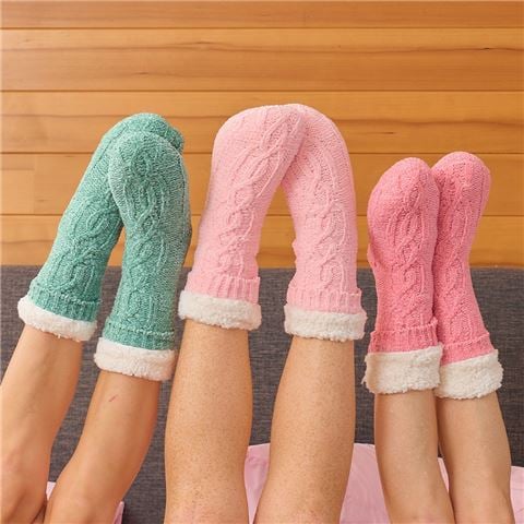 A.Trends - Chenille Lounge Socks Sherpa Lined Dark Pink