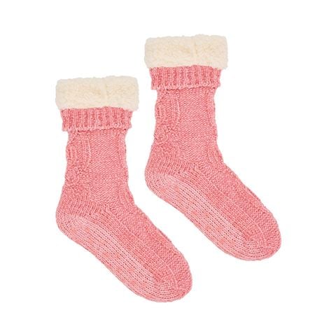 A.Trends - Chenille Lounge Socks Sherpa Lined Dark Pink