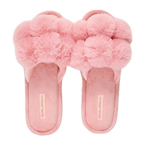 A.Trends - Cosy Luxe Pom Pom Slippers Pink Lemonade S/M