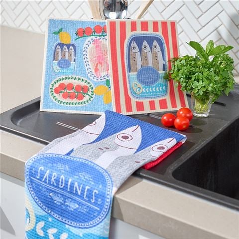 A.Trends - Sardines Microfibre Waffle Tea Towel