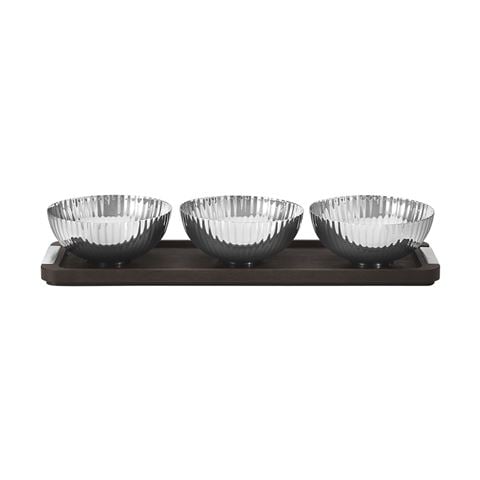 Georg Jensen - Bernadotte Smoked Oak Tray w/Stainless Bowls 4pce