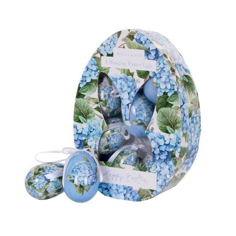 Easter - Easter Egg Gift Box w/Hanging Eggs Blue Hydrangea 8pce
